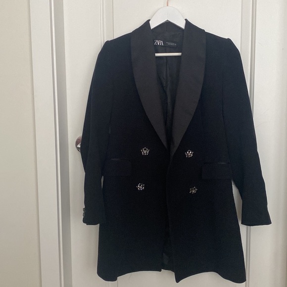 Zara velvet formal double breasted black jacket - Picture 3 of 5